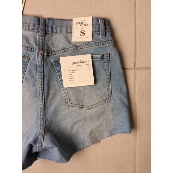 Great Smoky Cut Off Shorts Denim Jean High Waist Distressed - Picture 9 of 10